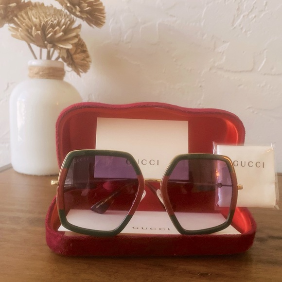 Gucci Accessories - NEW Gucci GG0106S 007 Sunglasses Green Red Gold 100% UV Women Sunglasses